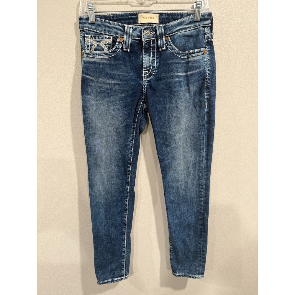Big Star Skinny Jeans Women's Size 26 Blue Denim Distressed Low-Rise Embroidered